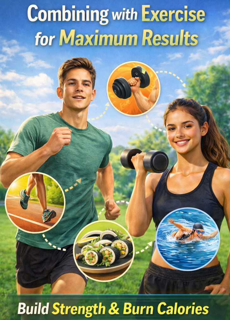 Combining with Exercise for Maximum Results this is a heading of this article please create a image for this title related
